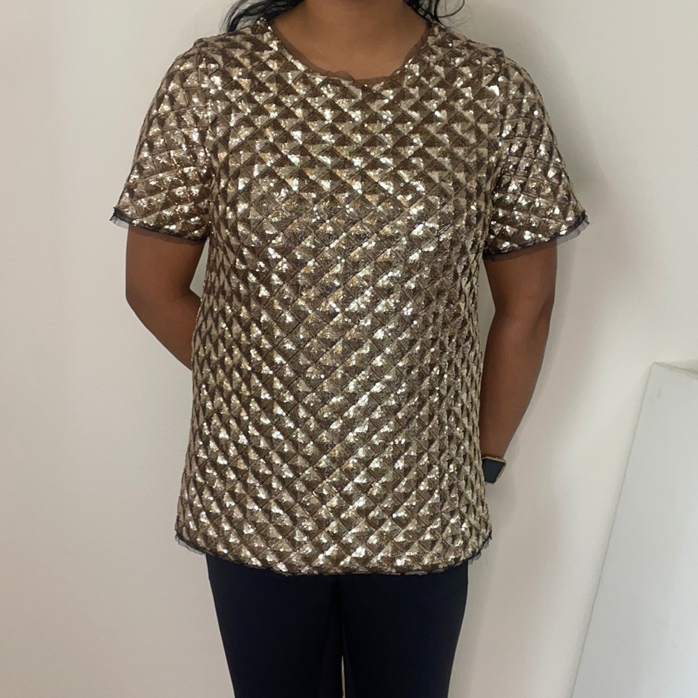 Golden Sequined Triangle Pattern Top - image 1